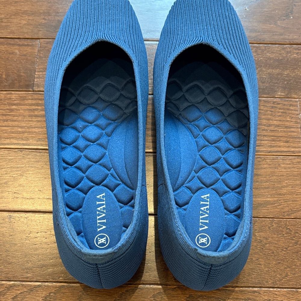 VIVAIA Margot Ballet Flats NWOB Square Toe V Cut Knit Navy Blue Size 40 (9-9.5) - Picture 5 of 13